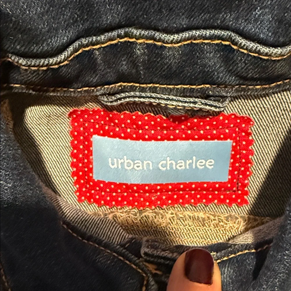 Urban Charlee Girls‎ Denim Jacket w/Red Velour Ruffle Hem & Horse Embroidery